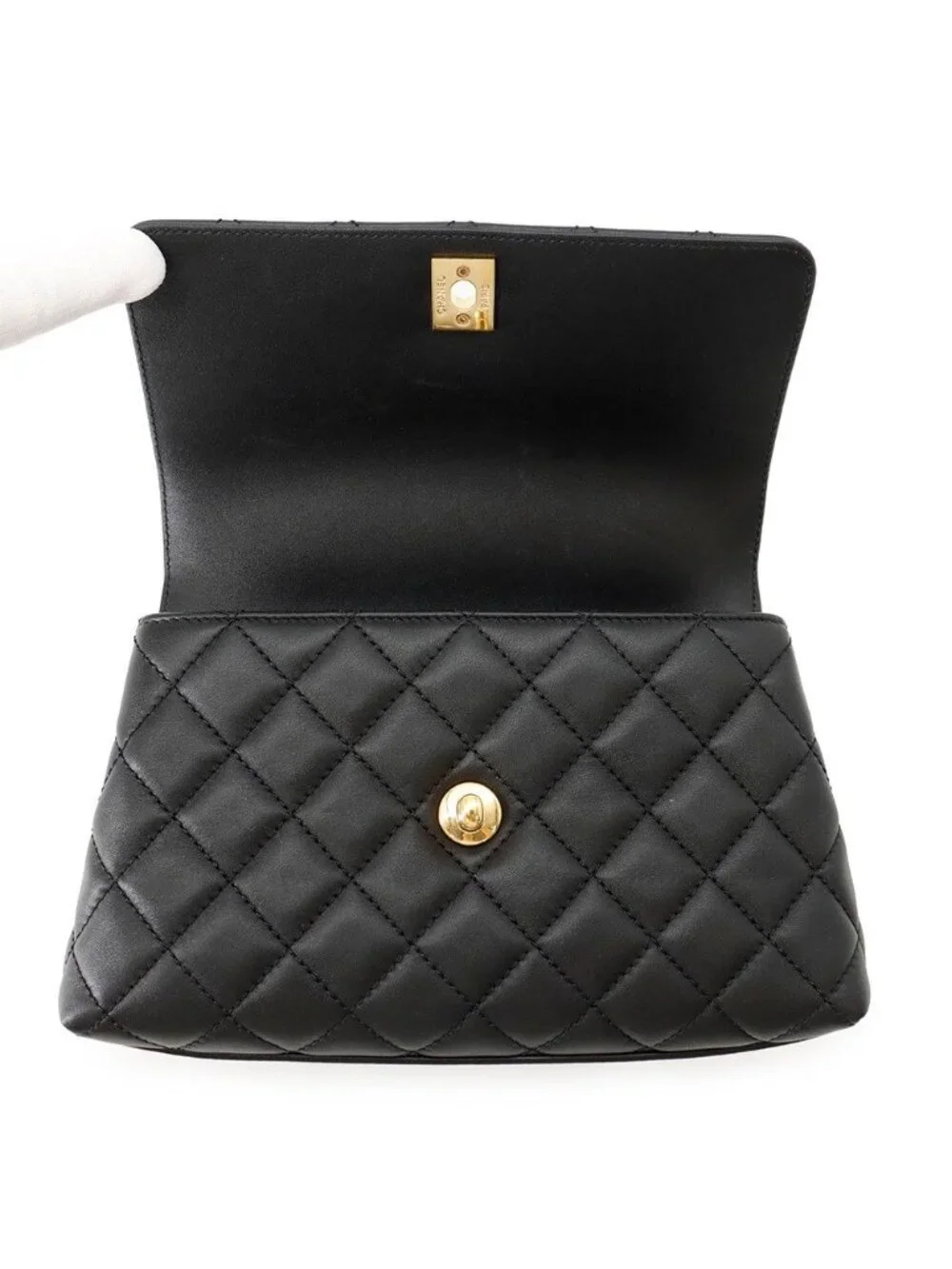 Chanel Quilted CC Logo Coco Handle Lambskin 2-Way Shoulder Bag Black
